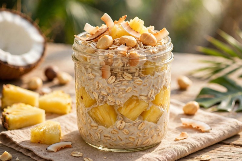 Photo of Pineapple Coconut Overnight Oats, a breakfast recipe from FluentFuel