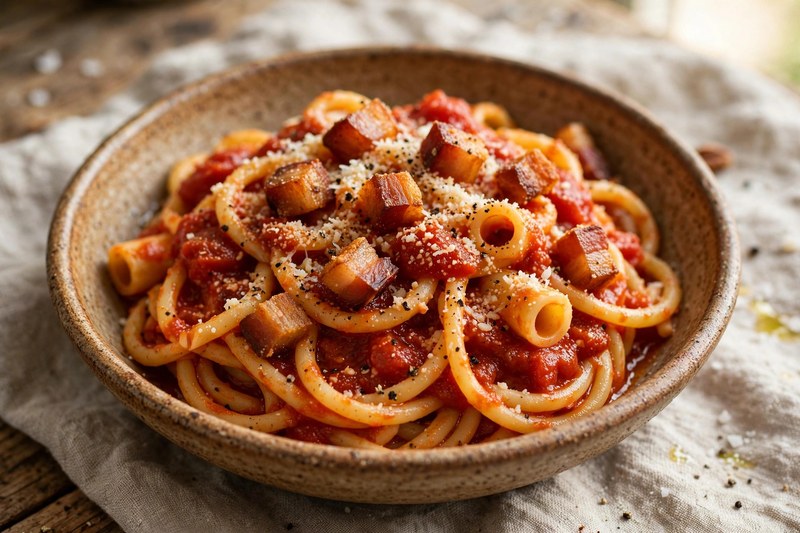 Photo of Bucatini Amatriciana, a dinner recipe from FluentFuel