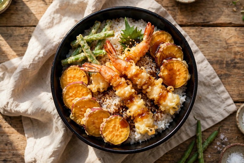 Photo of Tendon Tempura Rice Bowl, a dinner recipe from FluentFuel