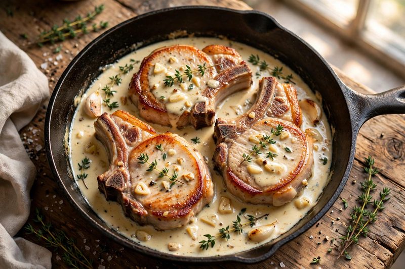 Photo of Creamy Garlic Pork Chops, a dinner recipe from FluentFuel