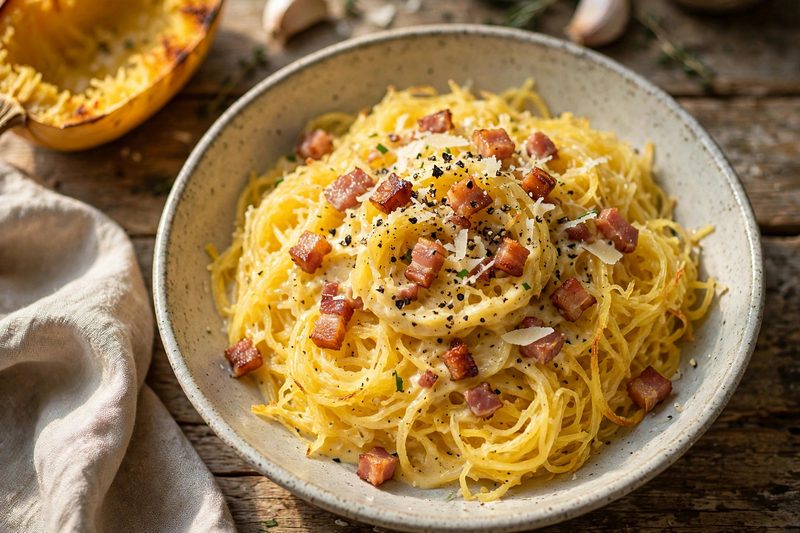 Photo of Carbonara Spaghetti Squash, a dinner recipe from FluentFuel