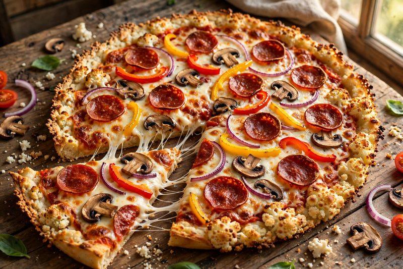 Photo of Cauliflower Crust Supreme Pizza, a dinner recipe from FluentFuel
