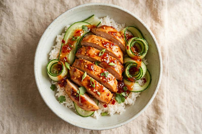 Photo of Sweet Chili Chicken Rice Bowl, a lunch recipe from FluentFuel