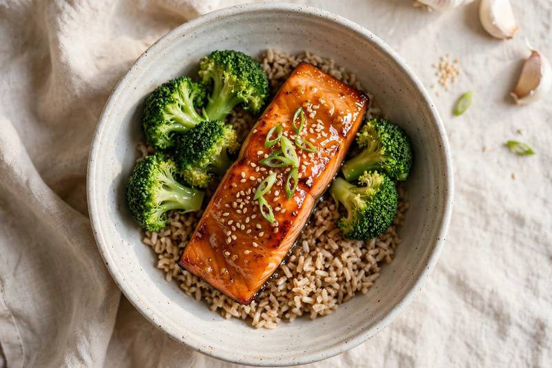 Photo of Honey Garlic Salmon Bowl, a lunch recipe from FluentFuel