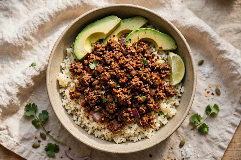 Photo of Chipotle Beef & Cauliflower Rice Bowl, a lunch recipe from FluentFuel