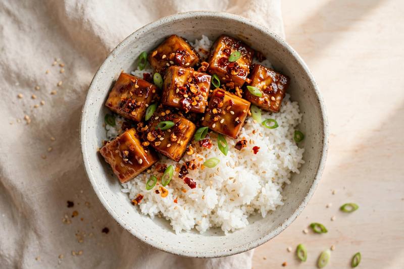 Photo of Spicy Miso Glazed Tofu Bowl, a lunch recipe from FluentFuel