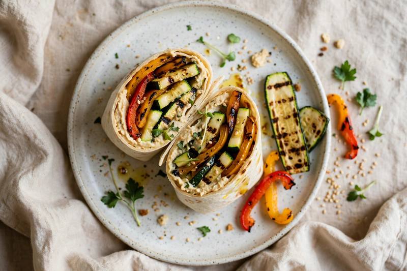 Photo of Grilled Veggie & Hummus Wrap, a lunch recipe from FluentFuel