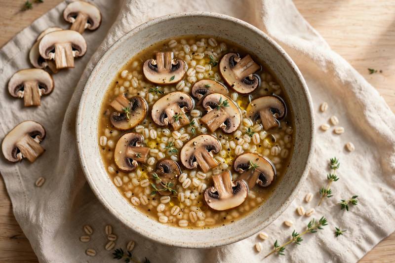 Photo of Mushroom Barley Soup, a lunch recipe from FluentFuel