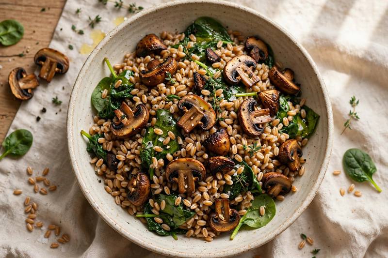 Photo of Warm Farro & Roasted Mushroom Salad, a lunch recipe from FluentFuel