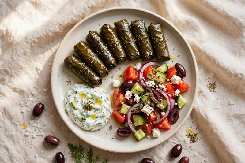 Photo of Stuffed Grape Leaves Mezze Plate, a lunch recipe from FluentFuel