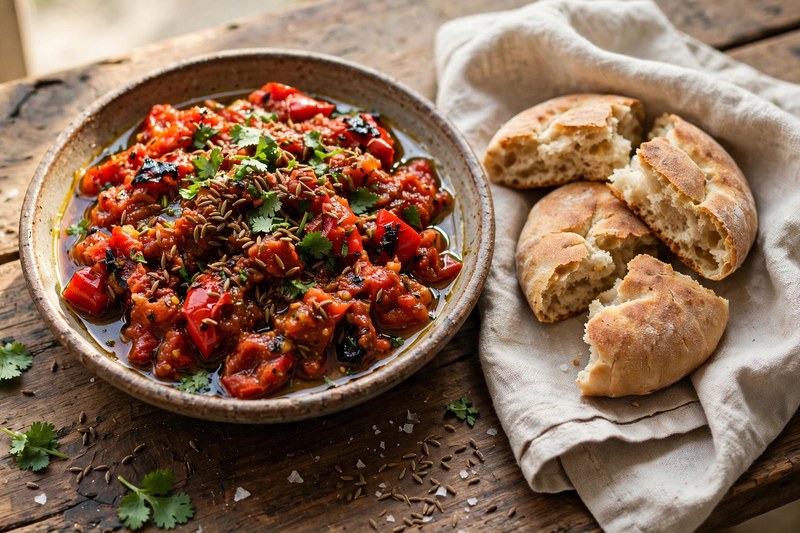 Photo of Taktouka (Roasted Pepper Salad), a snack recipe from FluentFuel