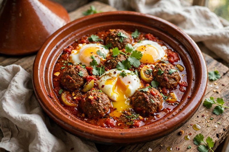 Photo of Kefta Tagine with Eggs, a dinner recipe from FluentFuel