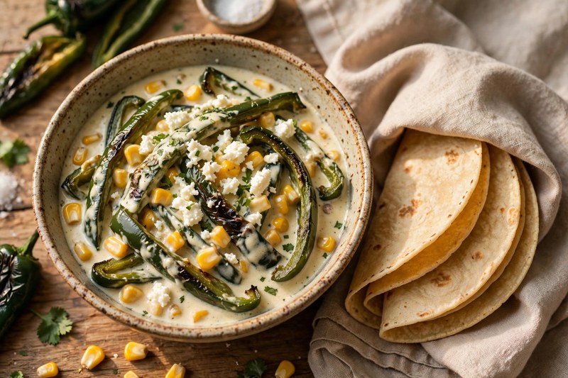 Photo of Rajas Poblanas con Crema, a lunch recipe from FluentFuel