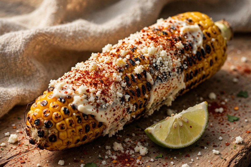 Photo of Elote Asado con Mayo y Cotija, a snack recipe from FluentFuel