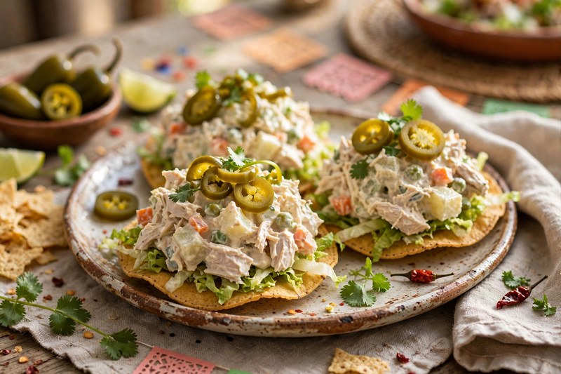 Photo of Tostadas de Ensalada de Pollo, a lunch recipe from FluentFuel
