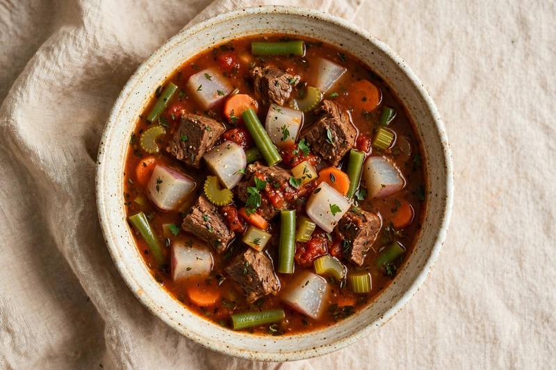 Photo of Hearty Beef and Vegetable Soup, a lunch recipe from FluentFuel