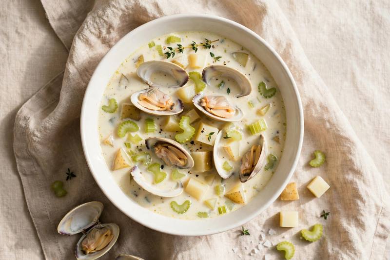 Photo of Light New England Clam Chowder, a lunch recipe from FluentFuel