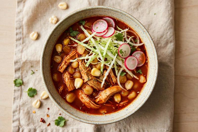 Photo of Pozole Rojo with Chicken, a lunch recipe from FluentFuel