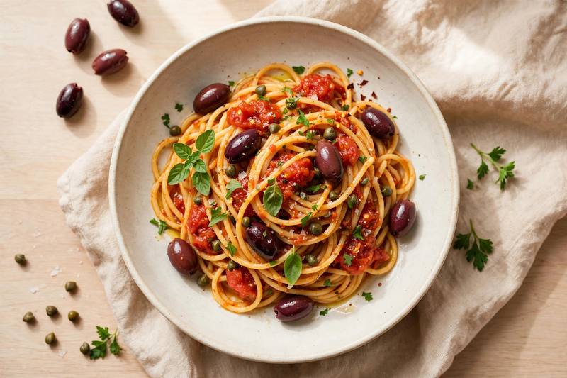 Photo of Pasta Puttanesca, a dinner recipe from FluentFuel