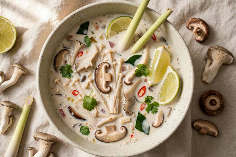 Photo of Tom Kha Hed (Mushroom Coconut Soup), a dinner recipe from FluentFuel