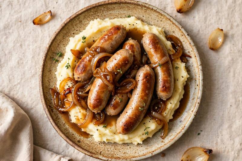 Photo of Bangers and Mash, a dinner recipe from FluentFuel