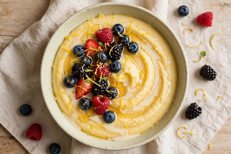 Photo of Creamy Polenta with Berries and Honey, a breakfast recipe from FluentFuel