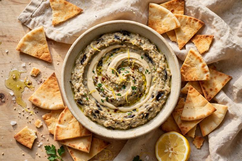 Photo of Baba Ganoush with Pita Chips, a snack recipe from FluentFuel