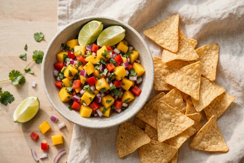 Photo of Mango Salsa with Tortilla Chips, a snack recipe from FluentFuel