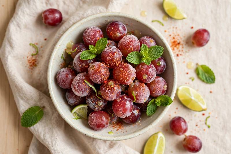 Photo of Frozen Grapes with Lime and Tajin, a snack recipe from FluentFuel