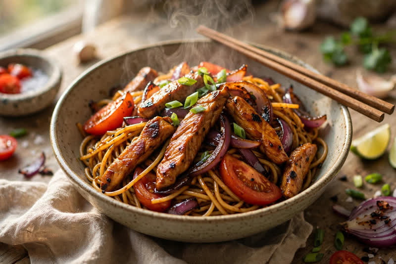 Photo of Tallarín Saltado de Pollo, a dinner recipe from FluentFuel