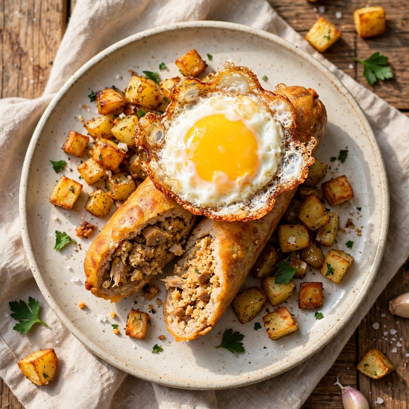 Photo of Alheira with Fried Egg, a lunch recipe from FluentFuel