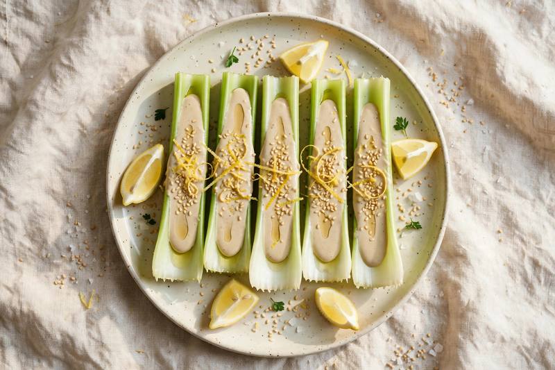 Photo of Celery Tahini Boats, a snack recipe from FluentFuel