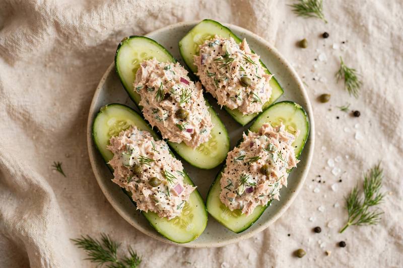 Photo of Tuna Cucumber Boats, a snack recipe from FluentFuel