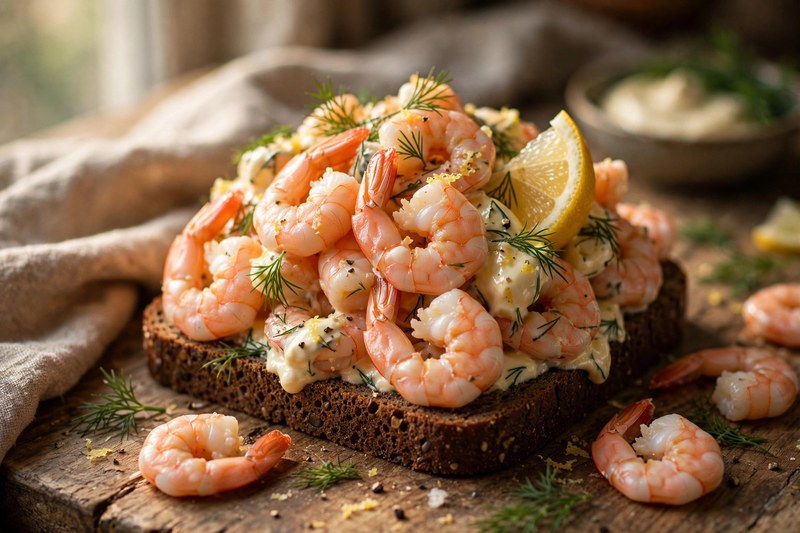 Photo of Shrimp Smørrebrød, a lunch recipe from FluentFuel