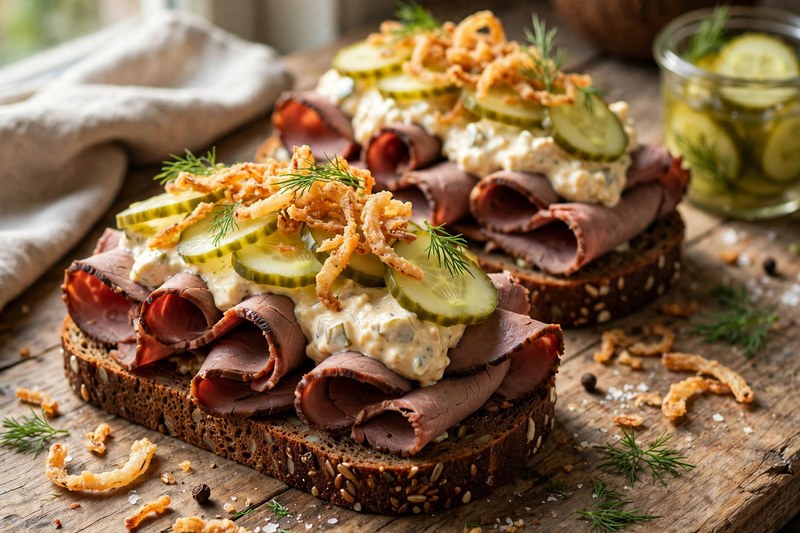 Photo of Roast Beef Smørrebrød, a lunch recipe from FluentFuel