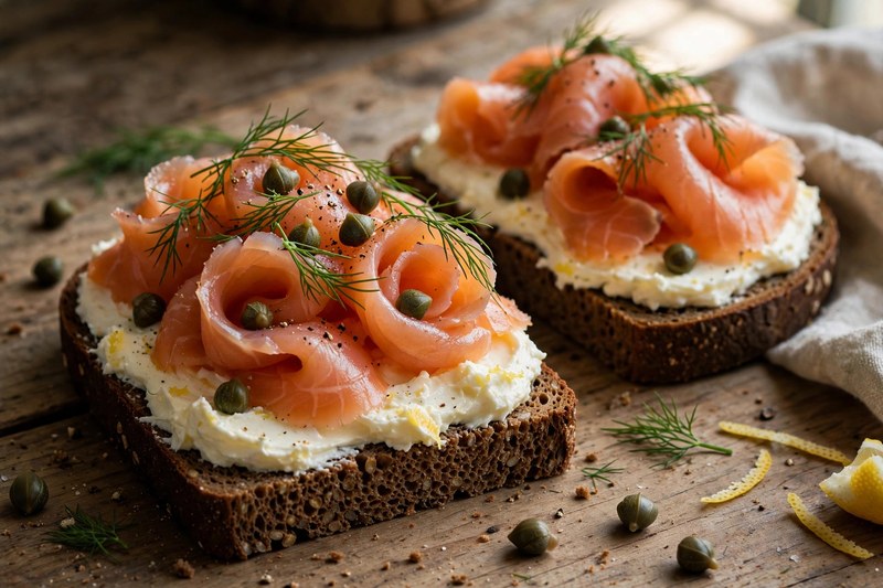 Photo of Smoked Salmon Smørrebrød, a lunch recipe from FluentFuel