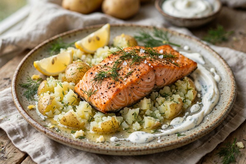 Photo of Baked Salmon with Dill Potatoes, a dinner recipe from FluentFuel