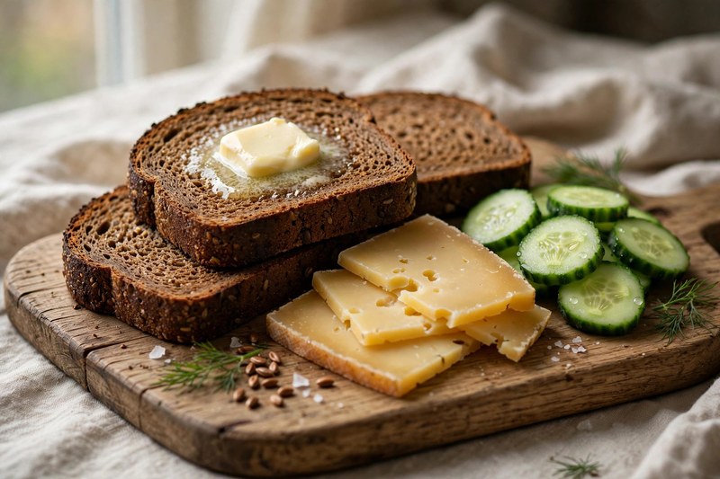 Photo of Rye Toast with Butter and Aged Cheese, a breakfast recipe from FluentFuel