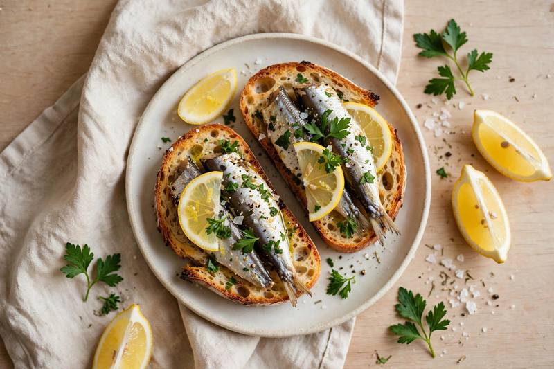 Photo of Lemon-Herb Sardines on Toast, a snack recipe from FluentFuel