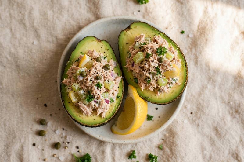 Photo of Tuna Stuffed Avocado, a snack recipe from FluentFuel