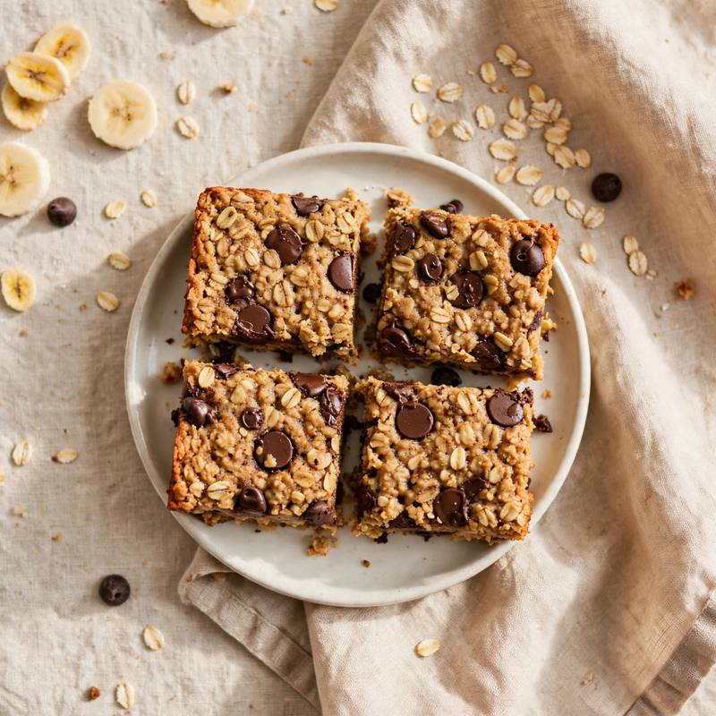 Photo of Banana Oatmeal Bars with Chocolate Chips, a snack recipe from FluentFuel