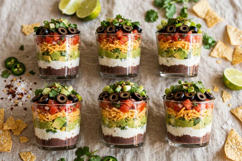 Photo of Seven-Layer Dip Cups, a snack recipe from FluentFuel