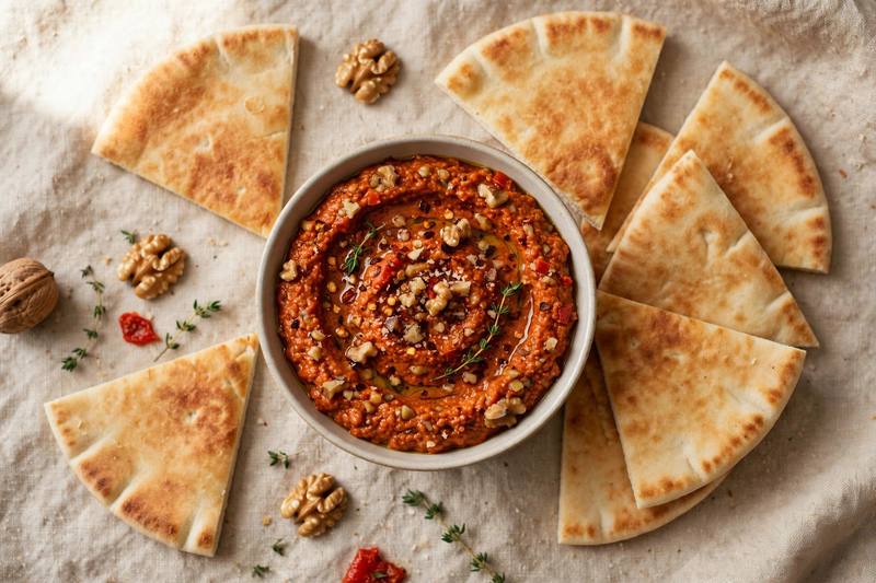 Photo of Muhammara with Warm Pita, a snack recipe from FluentFuel