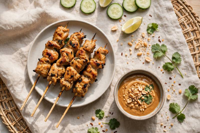 Photo of Chicken Satay with Peanut Sauce, a snack recipe from FluentFuel