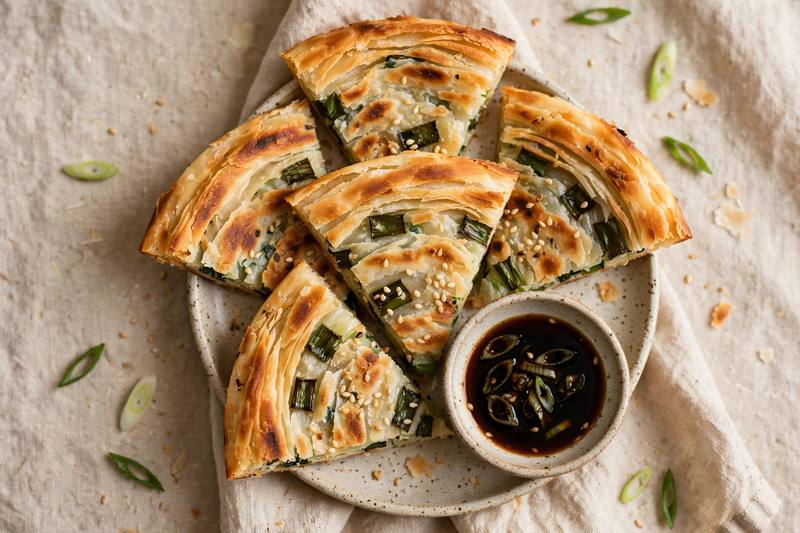 Photo of Scallion Pancake Wedges, a snack recipe from FluentFuel