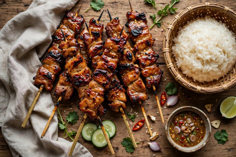 Photo of Moo Ping (Grilled Pork Skewers), a dinner recipe from FluentFuel