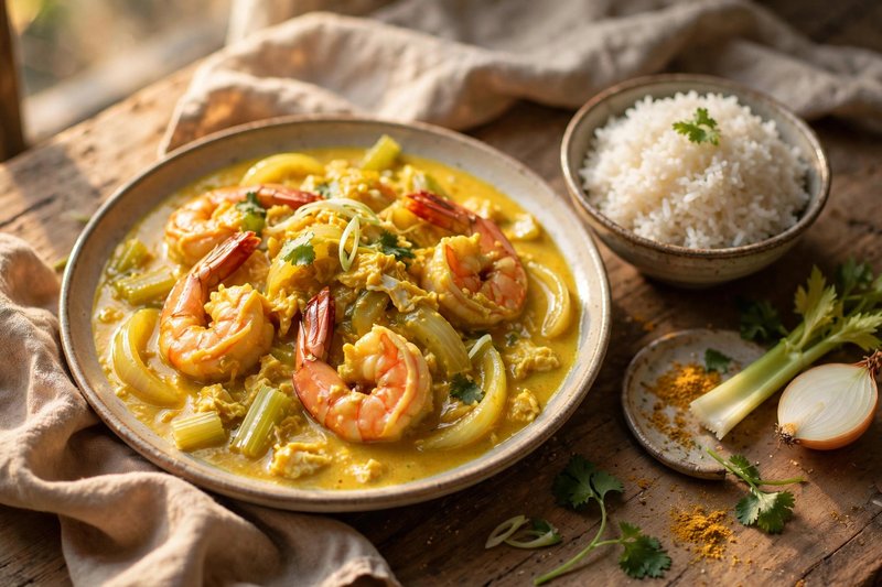 Photo of Goong Pad Pong Kari, a dinner recipe from FluentFuel