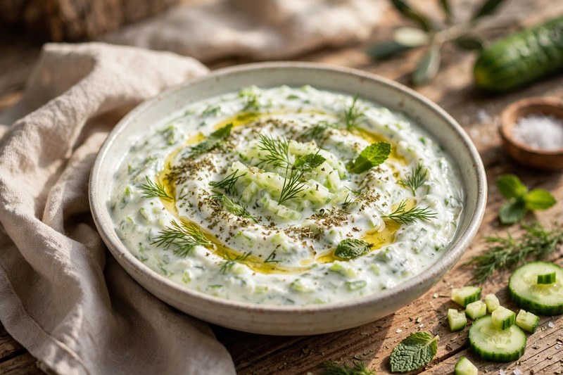 Photo of Cacik (Yogurt-Cucumber Dip), a snack recipe from FluentFuel