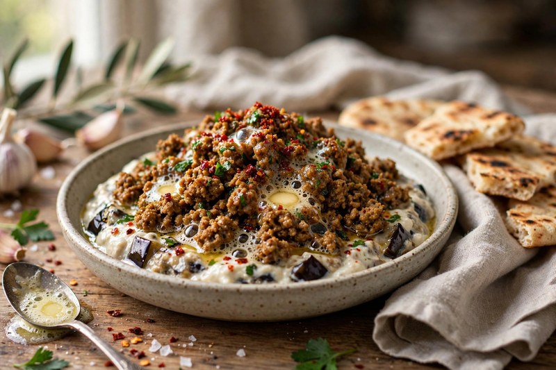 Photo of Ali Nazik (Lamb over Garlicky Yogurt-Eggplant), a dinner recipe from FluentFuel