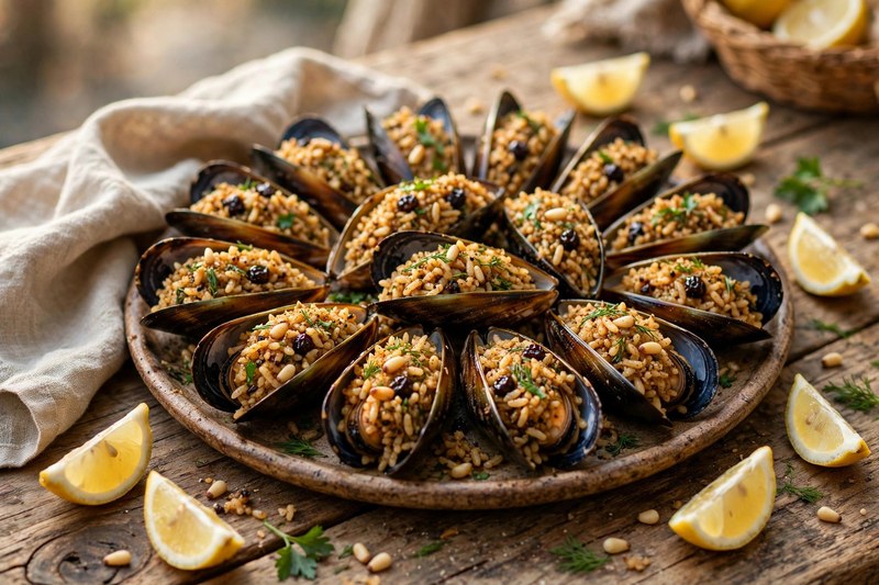 Photo of Midye Dolma (Stuffed Mussels), a snack recipe from FluentFuel